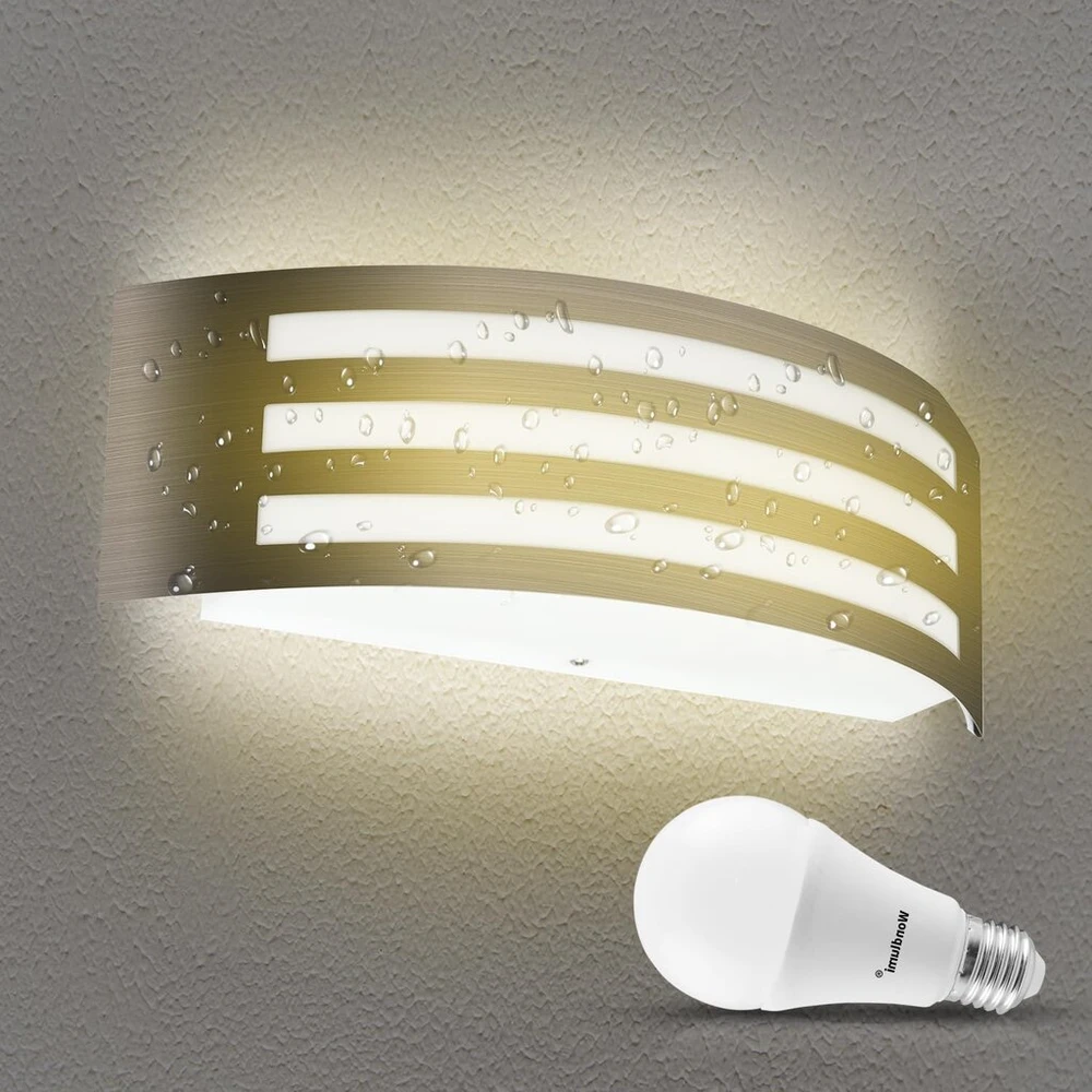Wondlumi sieninis šviestuvas E27 nerūdijančio plieno Ip44 Led lauko šviestuvas 230 V išlenktas balkono sieninis šviestuvas lauke, įskaitant 1 x 12 W Led šiltai baltą lemputę