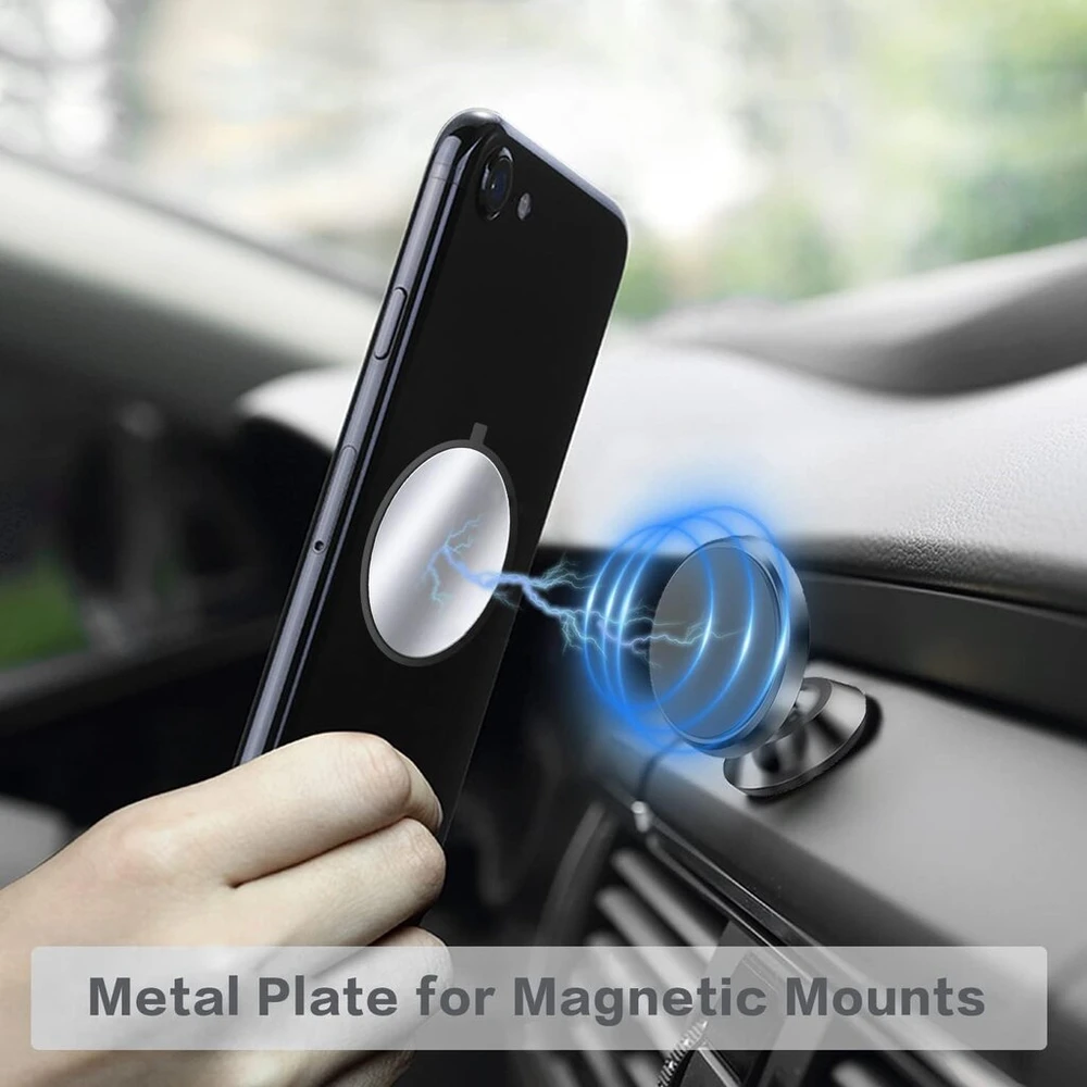 Wonlive metalinė plokštelė magnetiniam telefono laikikliui, 10 vnt. metalinių plokštelių su lipnia plėvele automobilių priedams, 6 apvalios ir 4 stačiakampės, sidabrinės