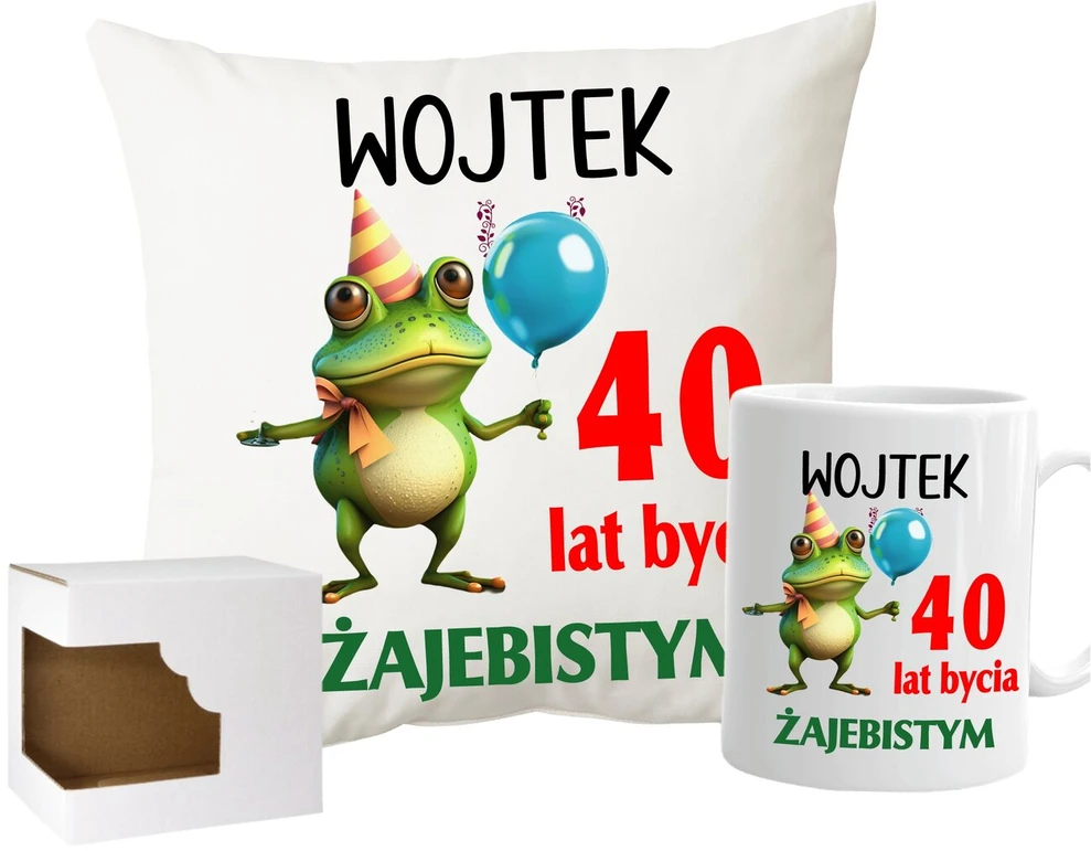 Woodman pagalvė ir puodelis dovana Jajebist's 40-ajam gimtadieniui