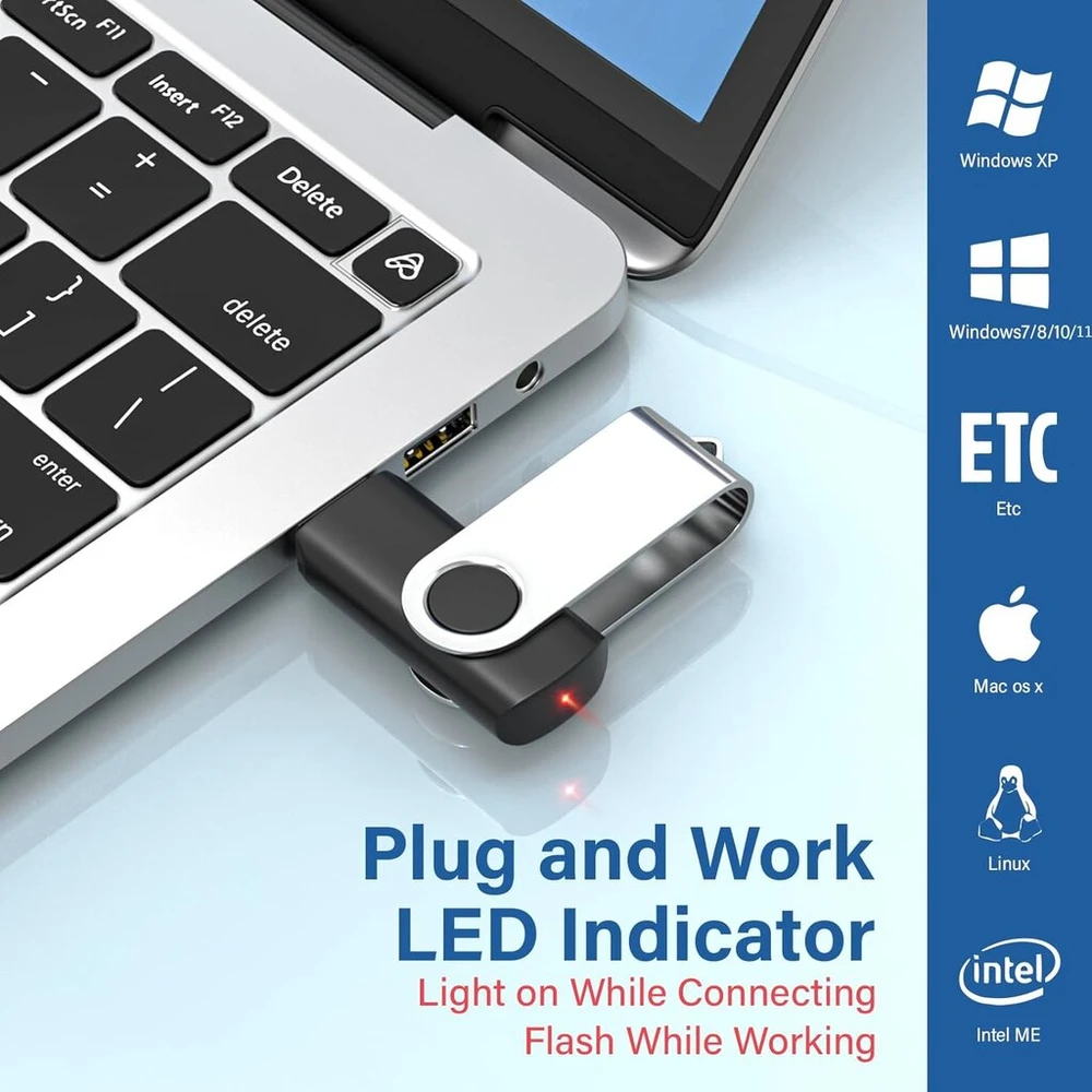 Woooolken usb atmintinė 2 gb, 10 vnt., 2.0 atmintinė su pasukamuoju mechanizmu, metalinė duomenų saugykla, usb atmintinės, 10 vnt. pakuotė (10 spalvų)