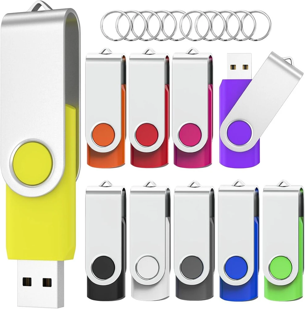 Woooolken usb atmintinė 2 gb, 10 vnt., 2.0 atmintinė su pasukamuoju mechanizmu, metalinė duomenų saugykla, usb atmintinės, 10 vnt. pakuotė (10 spalvų)