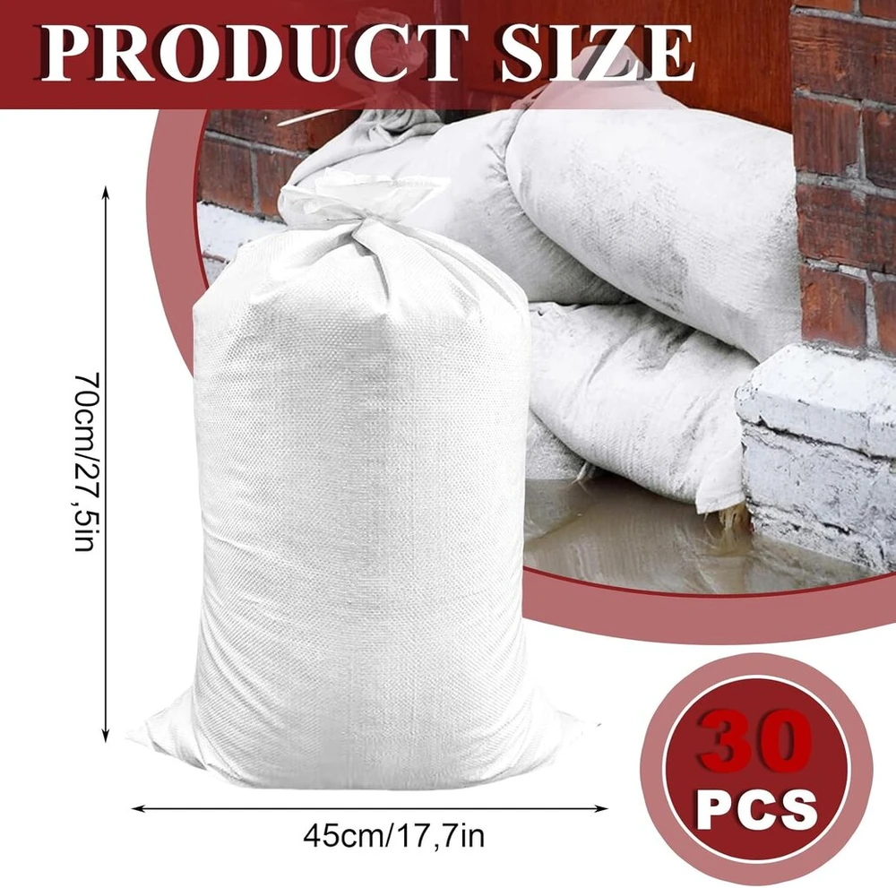Objektyvas Wopplxy 30 vnt. 25 kg smėlio maišų pakuotė, didelis 70 x 45 cm tuščias audinio maišas, baltas Pp smėlio maišas apsaugai nuo potvynių ir statybos pramonei