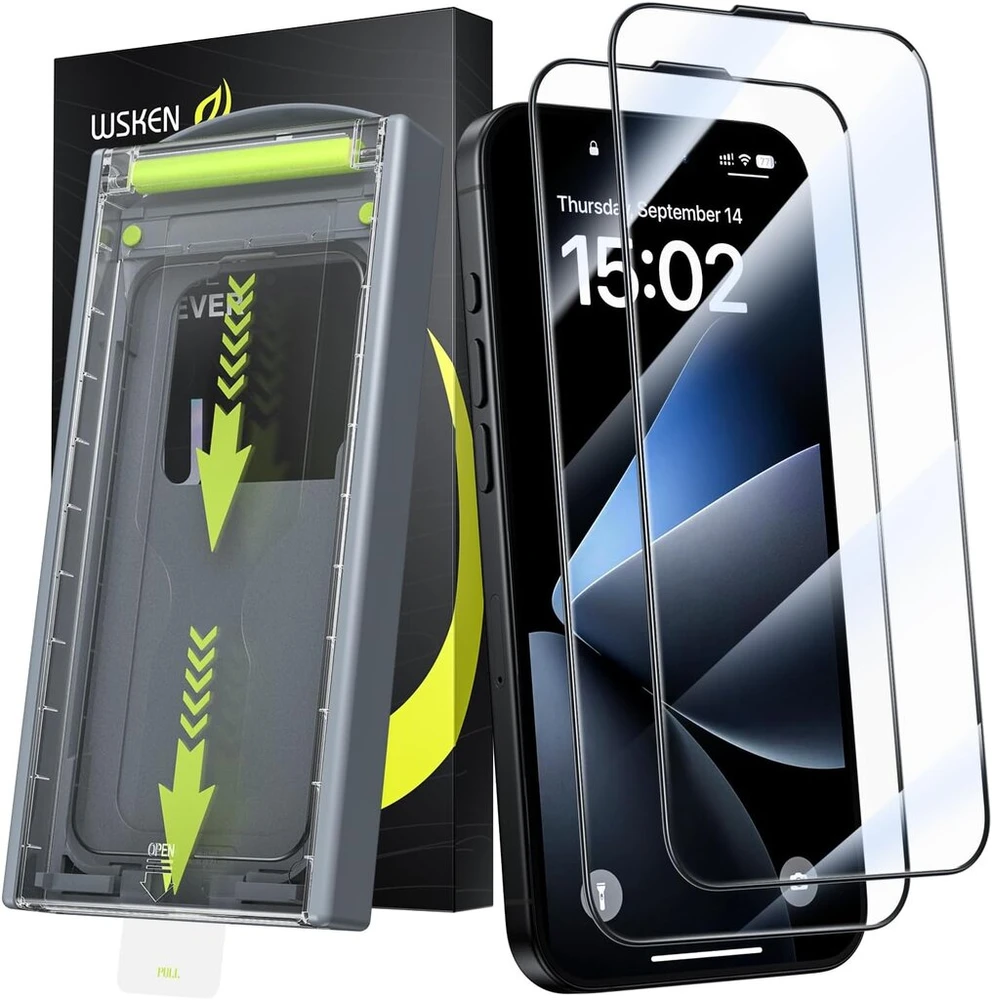 Wsken grūdintas stiklas, skirtas iphone 16 pro max ekranui, automatinis dulkių pašalinimas, lengvas montavimas, 9h kietumo hd clear ekrano apsauga, apsauga nuo pirštų atspaudų, be burbuliukų, 2 vnt.