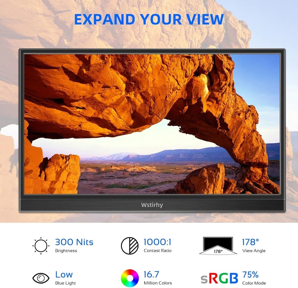 Wstirhy nešiojamas jutiklinis monitorius Usb C 14 colių 1920 x 1080p Ips jutiklinis ekranas su garsiakalbiais, Hdmi, Type-c kelioninis išorinis monitorius, skirtas Pc nešiojamam kompiuteriui XBOX Ps4/5 Switch