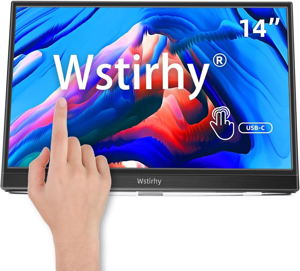 Wstirhy nešiojamas jutiklinis monitorius Usb C 14 colių 1920 x 1080p Ips jutiklinis ekranas su garsiakalbiais, Hdmi, Type-c kelioninis išorinis monitorius, skirtas Pc nešiojamam kompiuteriui XBOX Ps4/5 Switch