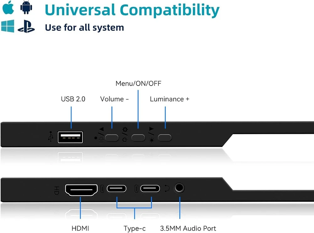 Wstirhy nešiojamas jutiklinis monitorius Usb C 14 colių 1920 x 1080p Ips jutiklinis ekranas su garsiakalbiais, Hdmi, Type-c kelioninis išorinis monitorius, skirtas Pc nešiojamam kompiuteriui XBOX Ps4/5 Switch