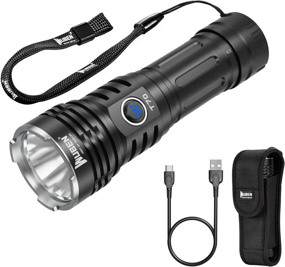 Wuben T70 Led įkraunamas žibintuvėlis, itin ryškus 4200 liumenų, Ip68 atsparus vandeniui, 6 šviesos režimai, akumuliatorius skirtas stovyklavimui, žygiams, lauke