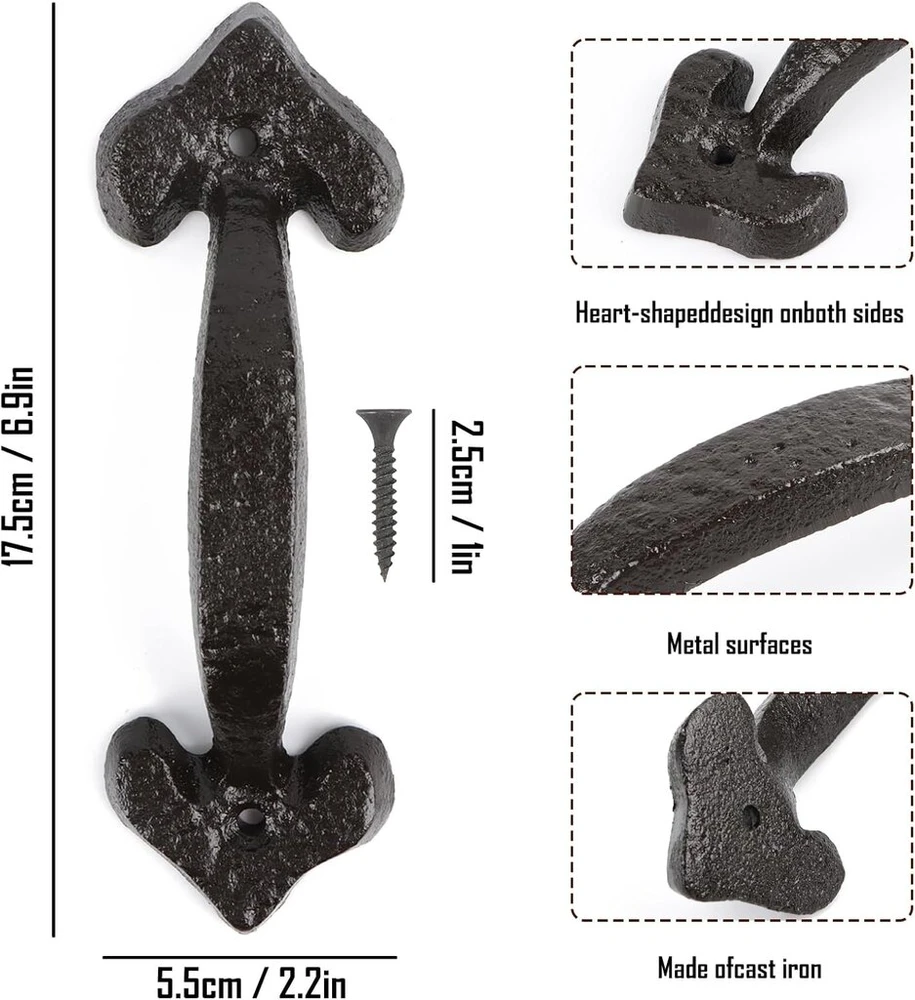 Wvu & Wvo Tvirtos ketinės durų rankenos, 2 vnt. tvarto durų rankena, tamsiai ruda ketinė stumdomų durų rankena, 17 cm ilgio, skirtos pašiūrų durims, garažams, spintelėms, lauko durims