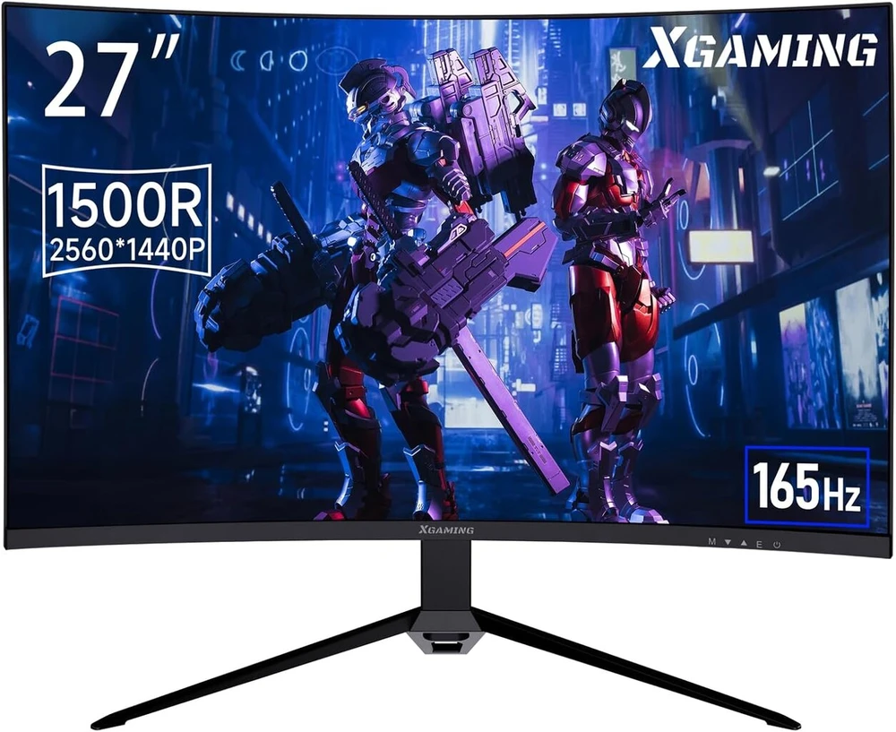 Xgaming lenktas monitorius 27 colių, 1500r, su 165hz Wqhd (2560x1440), 1ms Mprt, Amd Freesync, Hdr, akių apsauga, monitorius 144hz, Vesa montavimas, Displayport2.0, Hdmi1.4