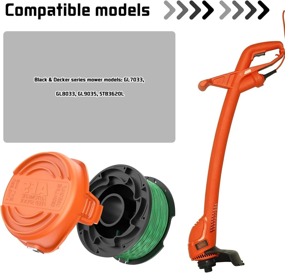 Black & Decker Xijiang Gh3000 žoliapjovės ritė, 4 x Sf-080 atsarginės ritės ir 1 x ritės dangtelis, skirtas Juodas & Decker Gh3000 Gl8033 Gl8033-qs Gl9035 žoliapjovei