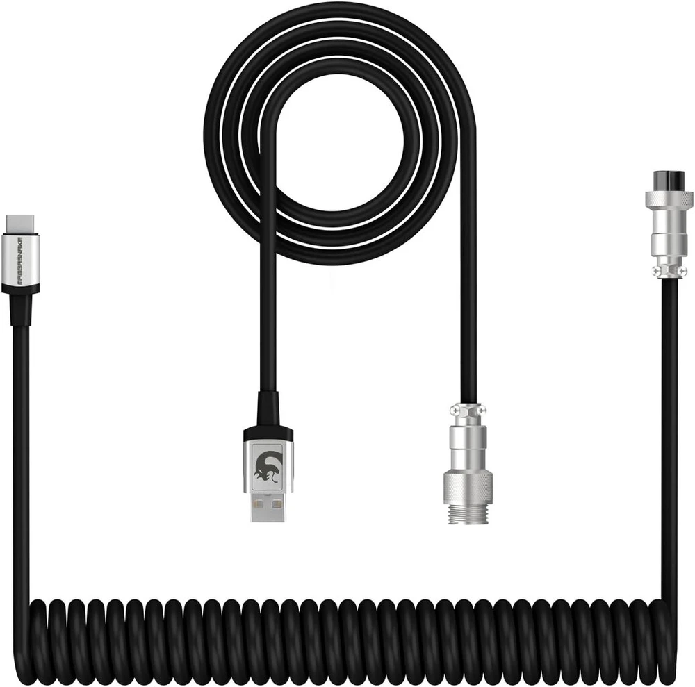 Xinmeng X Mambasnake C01 spiralinis klaviatūros kabelis, type-c į usb-a hyperspeed linija su 8 khz grįžimo dažniu žaidimų klaviatūrai, tpu custom usb-c kabelis su metaline aviacija, pc/phone juodas
