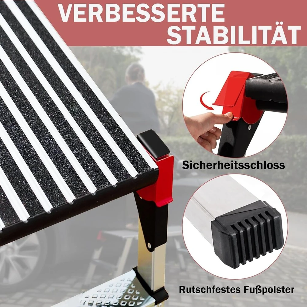 Projektorius Xinsunho aliumininė darbo platforma, sulankstomos kopėčios iki 150 kg, sulankstomos kopėčios su saugos fiksatoriais, neslystantis protektorius, pakopų kopėčios, profesionalios darbo platformos kopėčios namams ir dirbtuvėms