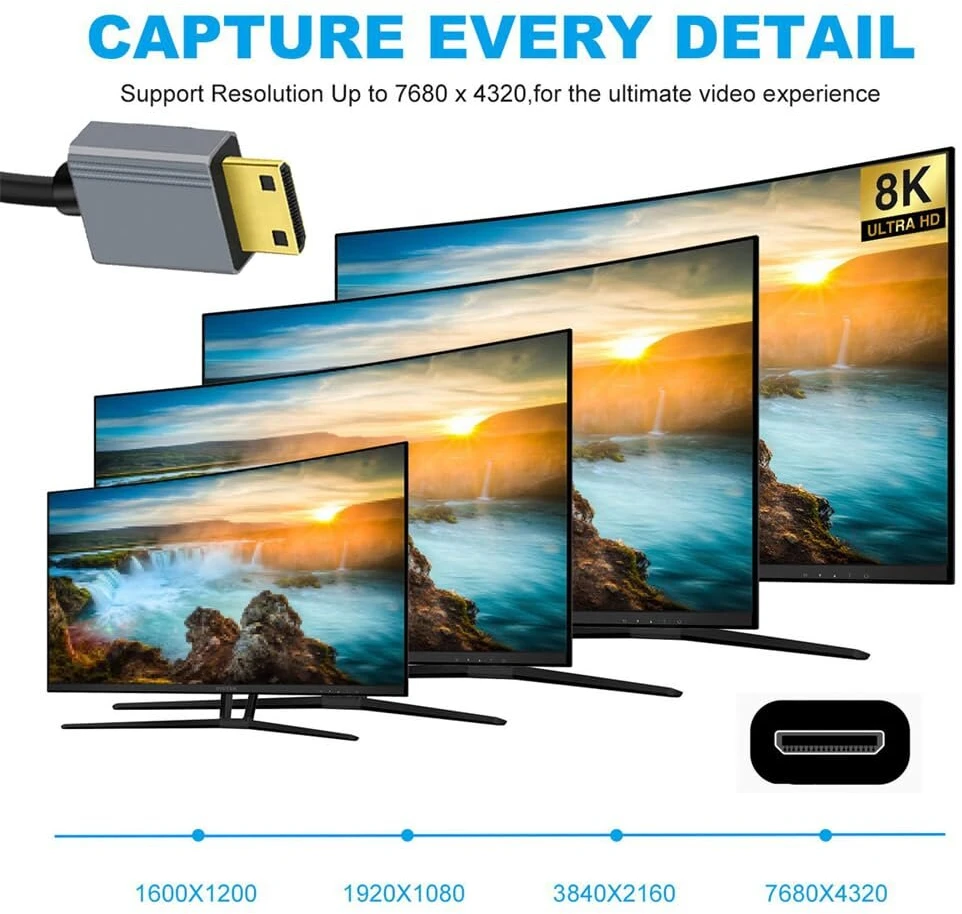Xiwai Mini Hdmi 2.1 jungtis (tėtis) į Hdmi jungtį (tėtis) 8k 60hz spiralinis kabelis 100cm, skirtas Hdtv kompiuteriui, nešiojamam kompiuteriui, monitoriui