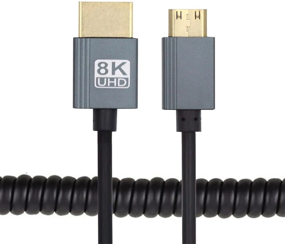 Xiwai Mini Hdmi 2.1 jungtis (tėtis) į Hdmi jungtį (tėtis) 8k 60hz spiralinis kabelis 100cm, skirtas Hdtv kompiuteriui, nešiojamam kompiuteriui, monitoriui