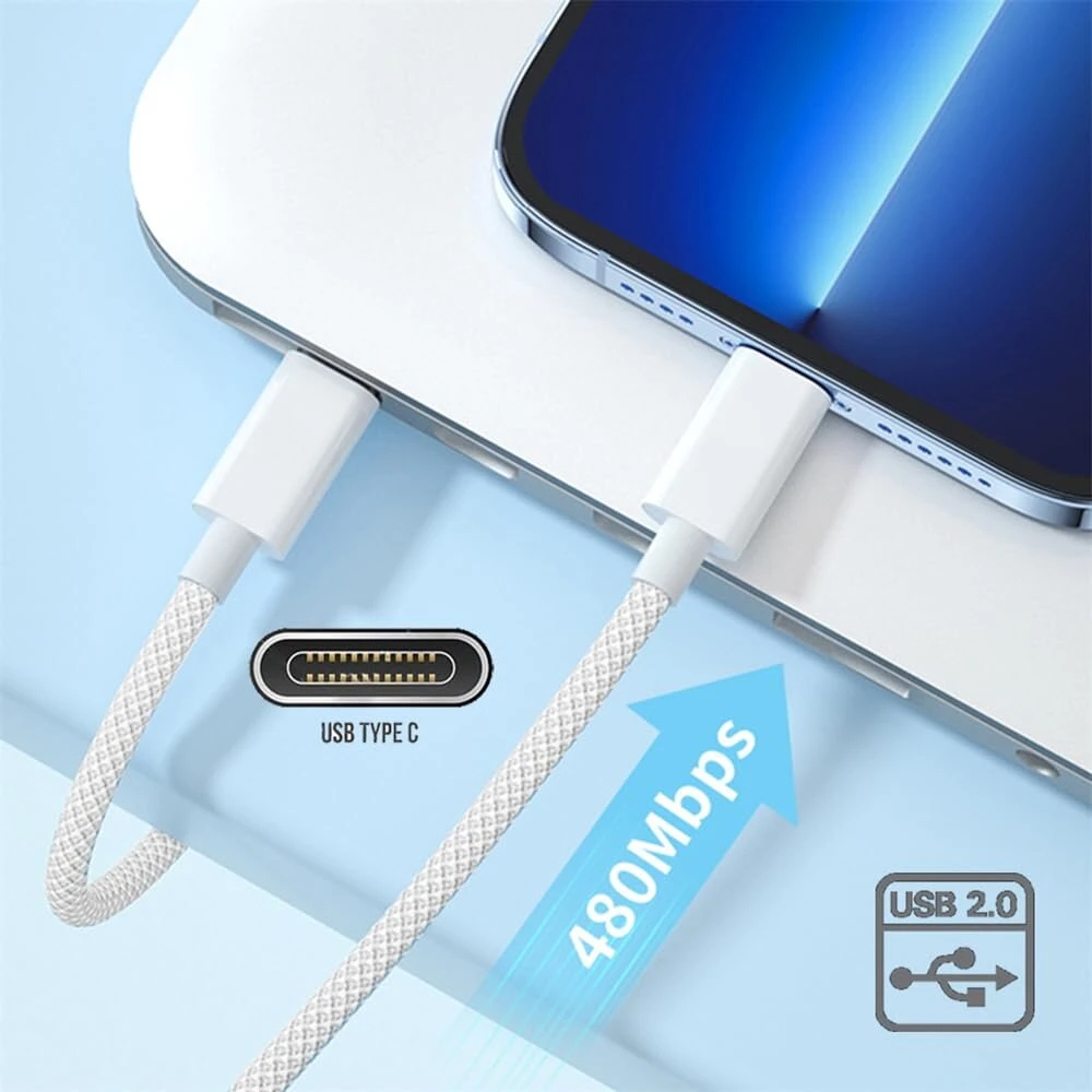 Xiwai usb c kabelis 27w 65w 480mbps duomenų perdavimo kabelis type c greitas įkrovimas mobiliesiems telefonams planšetiniams kompiuteriams nešiojamiesiems kompiuteriams 2m baltas