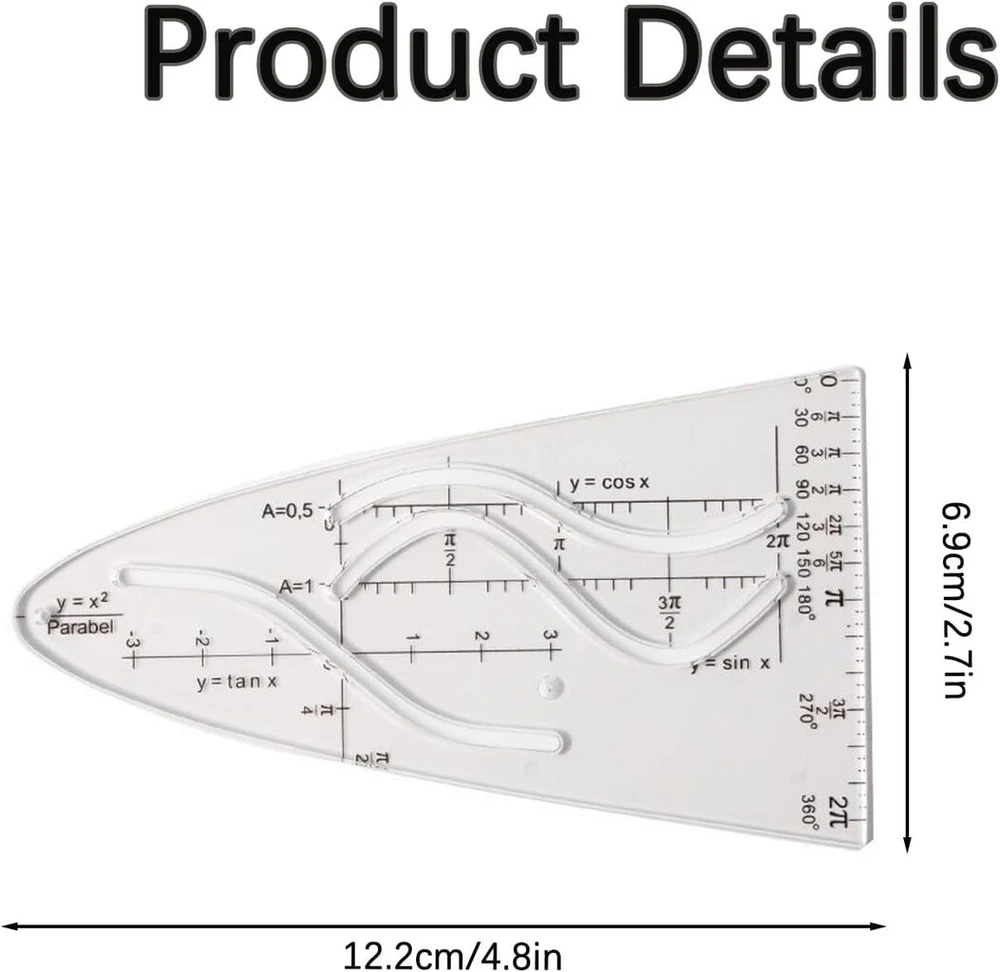 Xiwupo Parabolės trafaretas, įprastos parabolės trafaretas, įprasta parabolė, parabolės trafaretas, parabolės liniuotė, parabolinis trafaretas matematikai, skirtas studentams, biurui, dizainerių piešimui, 1 vnt.