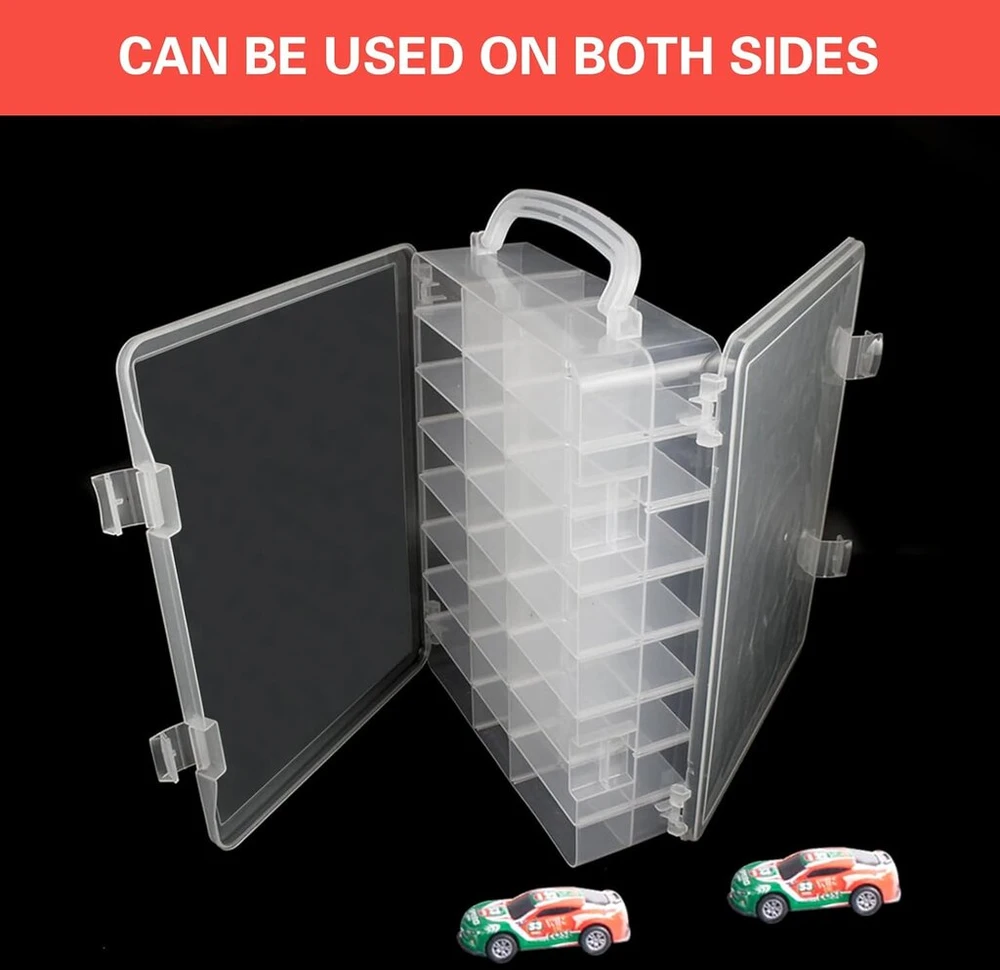 Xiyaxivici organizatorius, dėklas die-cast transporto priemonėms, dovanų rinkinys, žaislinės mašinėlės, 48 skyriai, permatoma dėžė automobilių žaislams, matchbox automobiliams, 33 x 25 x 8 cm