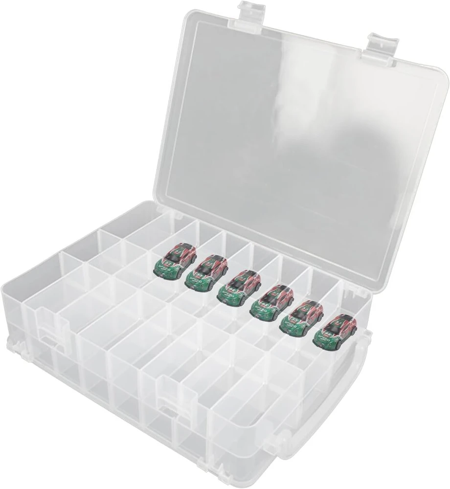Xiyaxivici organizatorius, dėklas die-cast transporto priemonėms, dovanų rinkinys, žaislinės mašinėlės, 48 skyriai, permatoma dėžė automobilių žaislams, matchbox automobiliams, 33 x 25 x 8 cm