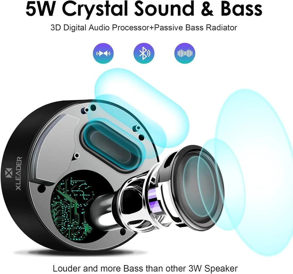 Kompiuterio kolonėlės Xleader Bluetooth kolonėlė, maža muzikos dėžutė su išmaniuoju jutikliniu mini bluetooth garsiakalbiu, atsparus vandeniui radijas dušui, dovanos mergaitėms, berniukams, vyrams, moterims, vaikams (juoda)