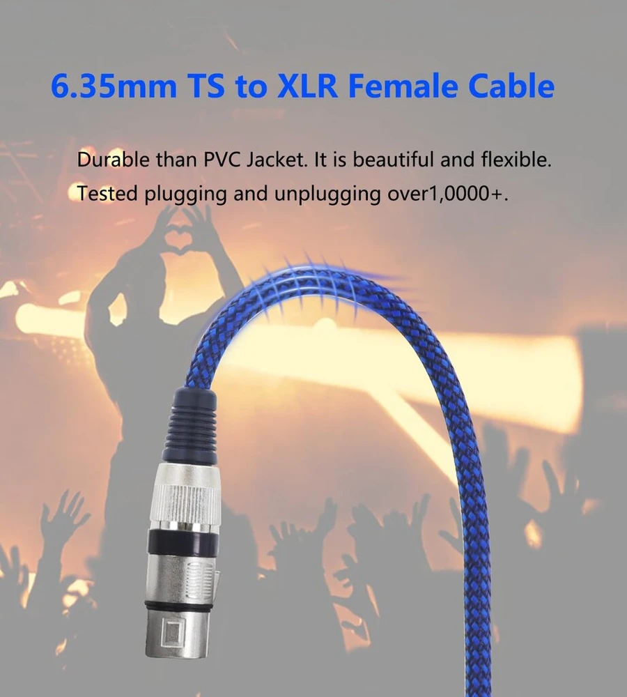 Xlr Moteriškas į 6.35mm Ts Kabelis, 1m, Nailoninė Pynė