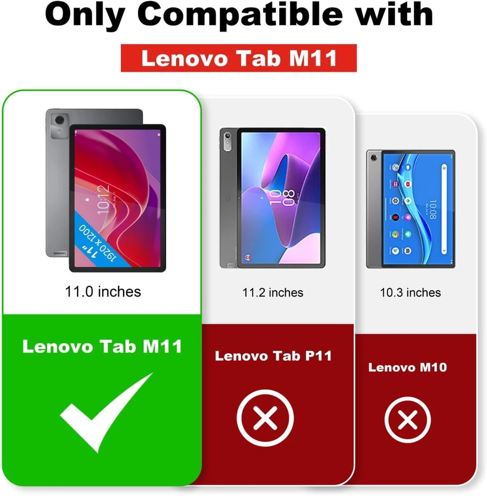 Xlttong dėklas, skirtas Lenovo Tab M11 11 colių 2024, palaiko automatinį pažadinimą/užmigdymą, trigubas stovas su rašiklio laikikliu, itin plonas dirbtinės odos išmanusis dėklas (žalias)