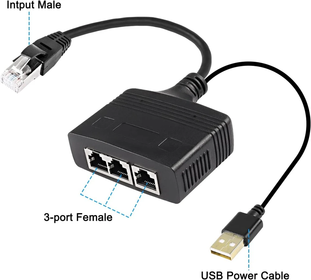 Xmsjsiy Ethernet skirstytuvas 1 į 3 interneto ethernet jungiklis Rj45 į 3 tinklo skirstytuvo adapterio keitiklis 100 Mbps didelio greičio Lan skirstytuvas, skirtas Cat5/5e/6/7/8 (1 Mâle à 3 Femelle)