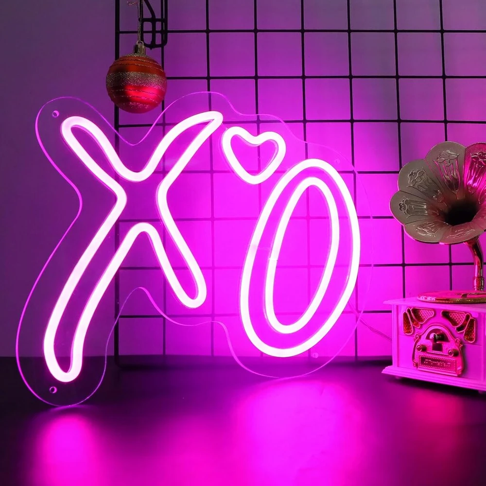 Pakabinamas šviestuvas Xo širdies neoninės iškabos, neoninės šviesos sienų dekorui rožinės Xo Led iškabos reguliuojamos neoninės lempos miegamajam maitinamos Usb šviečiančios iškabos žaidimų kambariui namų vakarėliui baro gimtadienio dekorui