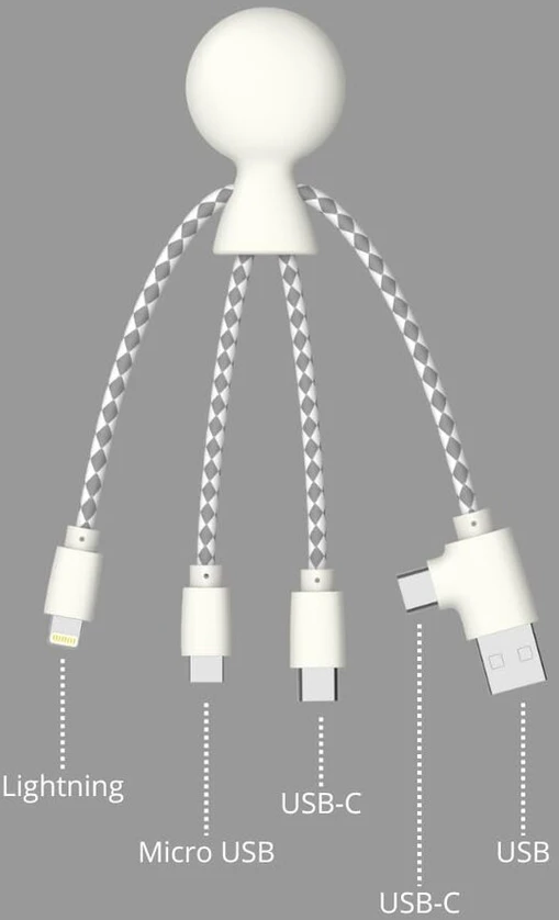 Xoopar Mr Bio 4-in-1 Usb laidas su skirtingais jungtimis, baltas