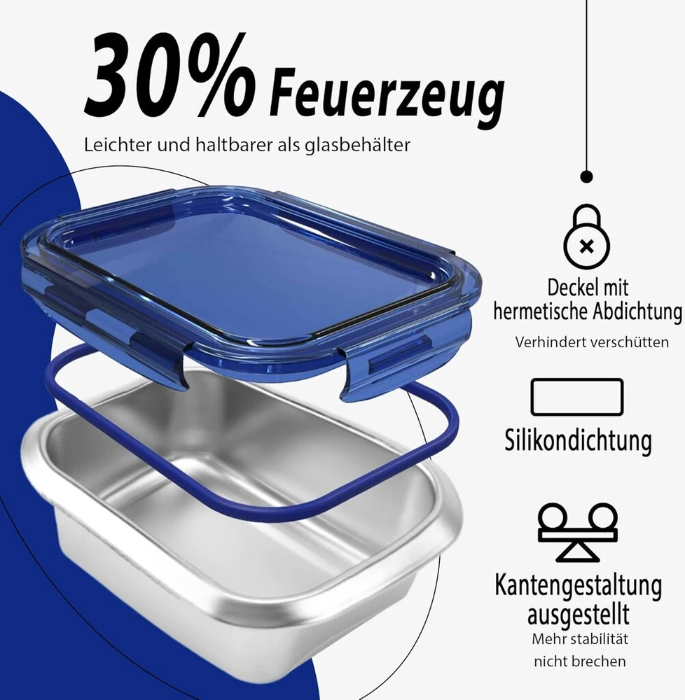 Xsquo Useful Tech 3 dalių 316 nerūdijančio plieno bento priešpiečių dėžutė, tinkama mikrobangų krosnelei, šaldytuvui, 2800 ml, 1400 ml, 600 ml, stovyklavimo priešpiečių dėžutė, priešpiečių dėžutė biurui, Vital Tools serijos bento