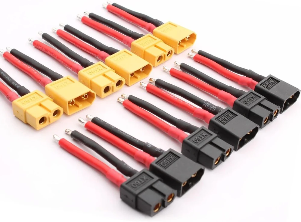 Xt60 Jungtys su 14awg laidu, 53mm, 3 poros (geltonos/juodos)