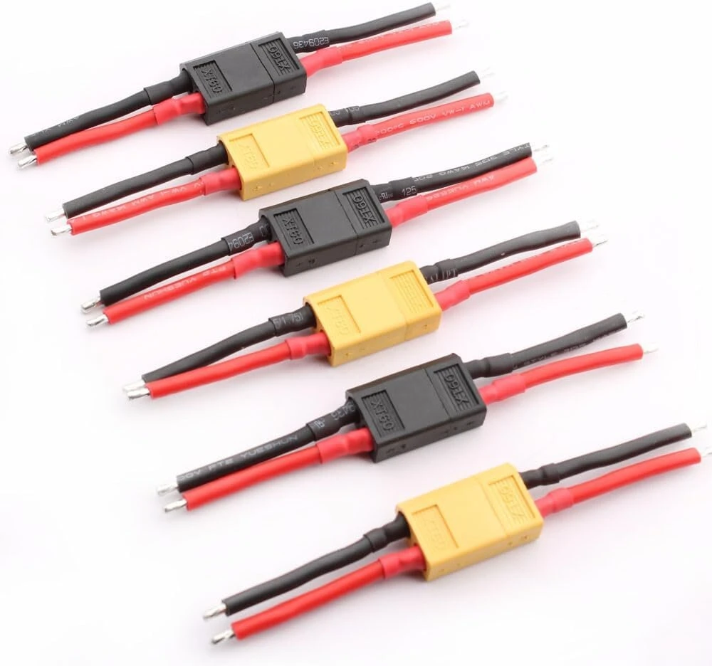 Xt60 Jungtys su 14awg laidu, 53mm, 3 poros (geltonos/juodos)