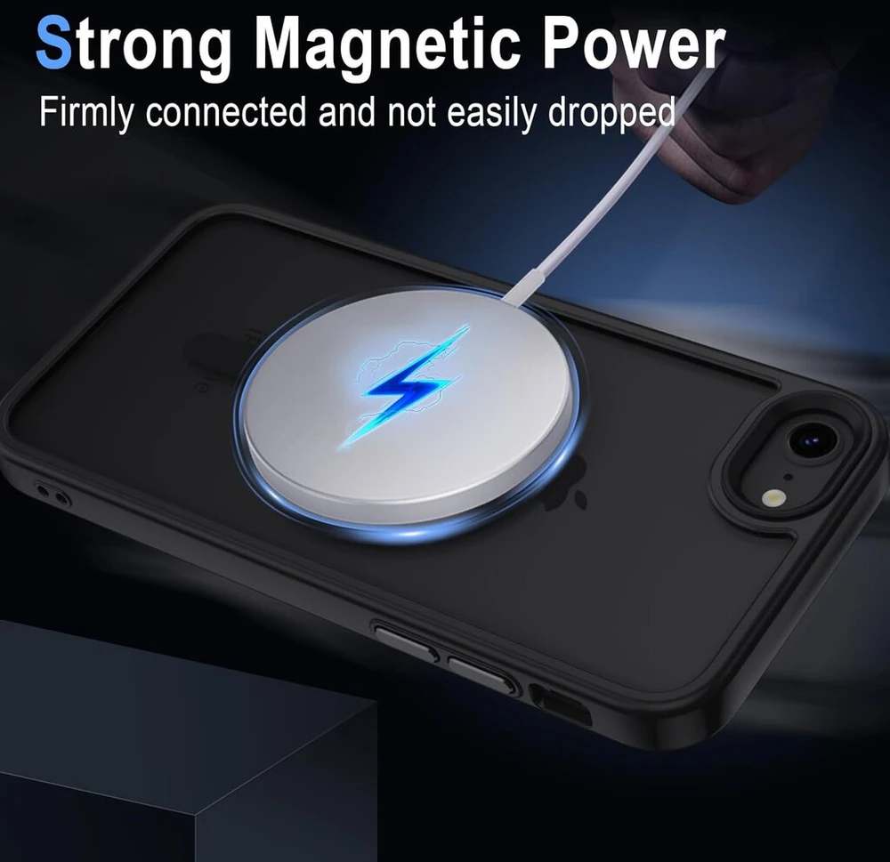 Xtcase dėklas, skirtas iphone 8 / iphone se 2020/2022, suderinamas su magsafe, matinis permatomas telefono dėklas, atsparus įbrėžimams pc + tpu buferis - juodas