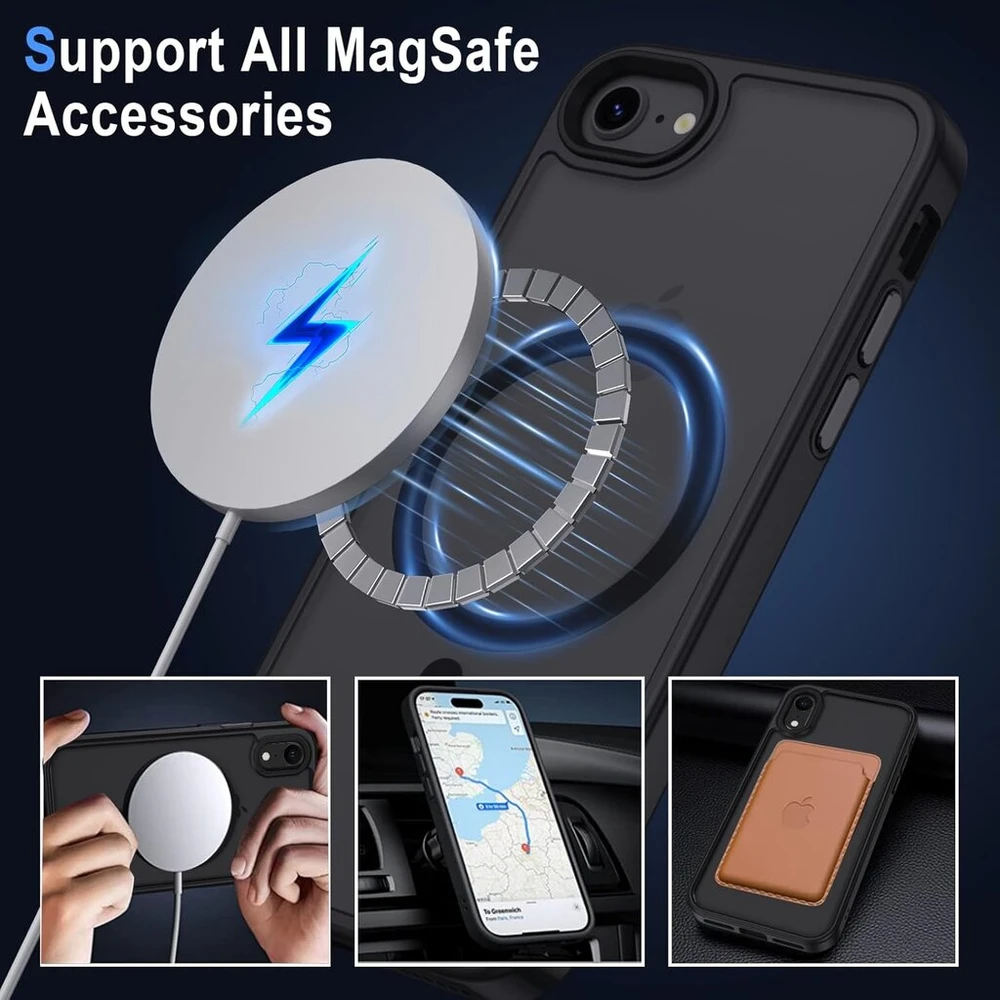 Xtcase dėklas, skirtas iphone 8 / iphone se 2020/2022, suderinamas su magsafe, matinis permatomas telefono dėklas, atsparus įbrėžimams pc + tpu buferis - juodas