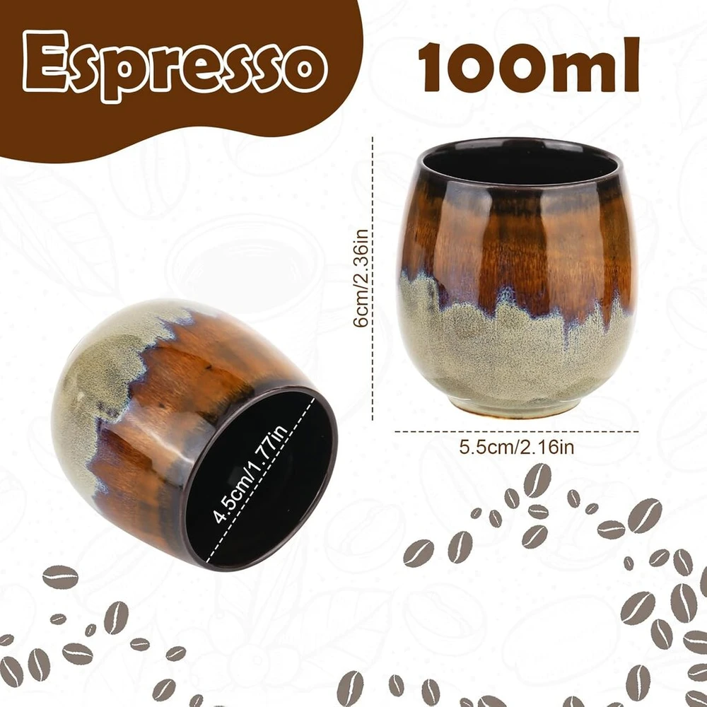 Xtdmj Espresso puodeliai 4 x 100 ml espresso puodelių rinkinys, rankų darbo porcelianiniai kavos puodeliai, aukštos kokybės storasieniai keraminiai espresso puodeliai, idealūs espresso, mocha, macchiato, arbatai