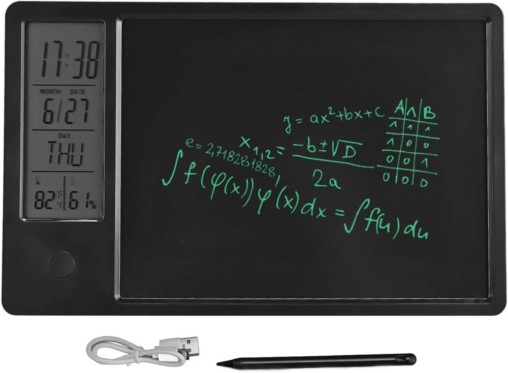 Xumiuziy 10 colių Lcd rašymo planšetė, Lcd rašymo bloknotas, įkraunamas, ištrinamas, daugkartinio naudojimo, elektroninė piešimo planšetė su skaitmeniniu laikrodžiu, kalendorius biurui, verslui, namams