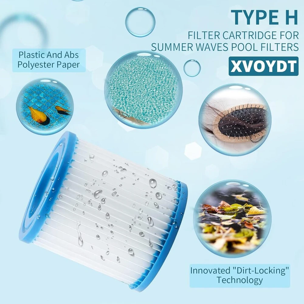 Xvoydt Type H baseino filtro kasetė, skirta Intex, filtro kasetės, suderinamos su Intex filtro siurbliais 28601/28602, Type H filtro kasetės filtrui, Size H filtras, skirtas 29007 siurbliui (pakuotė)