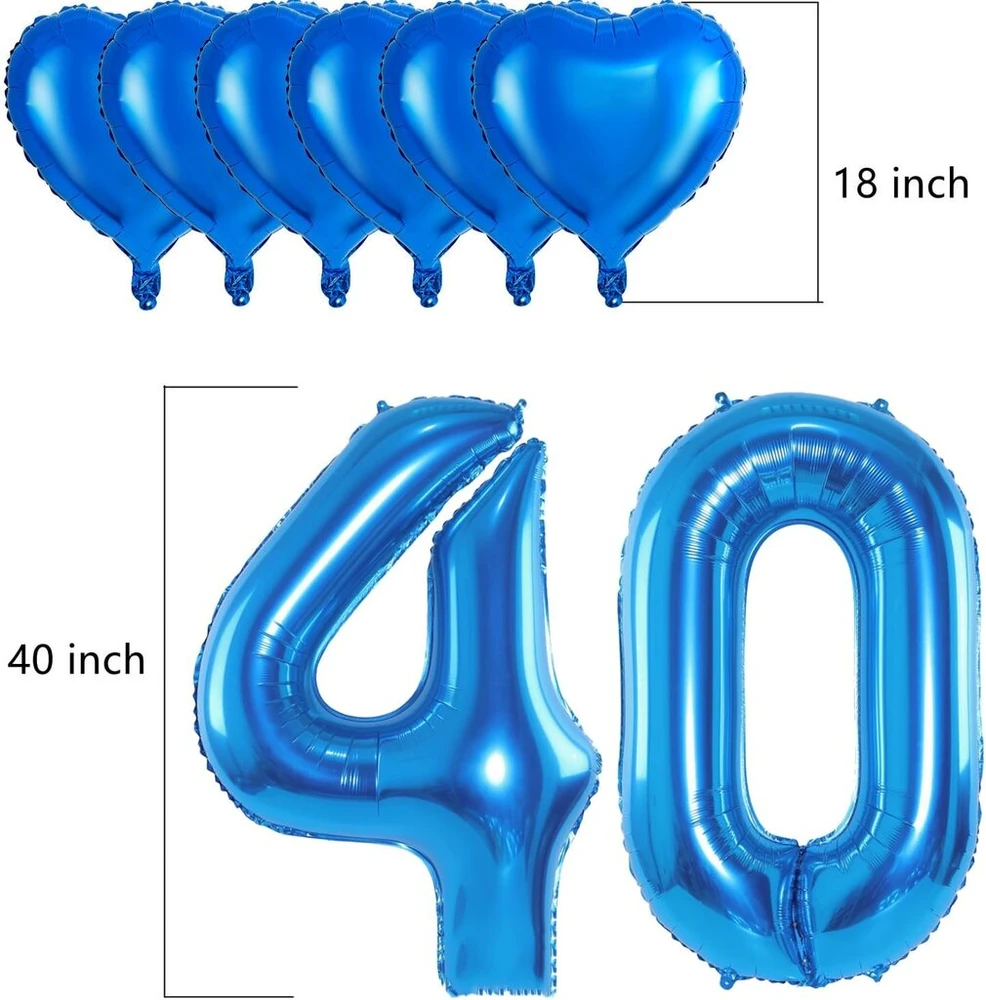 Xxl folinis balionas 40-ajam gimtadieniui, folinis balionas numeris 40, folinis balionas numeris 40 mėlynas, balionai numeris 40, skaičius 40 balionas mėlynas vyrui moteriai, folinis balionas 40 colių gimtadienio dekoravimo balionas numeris 40