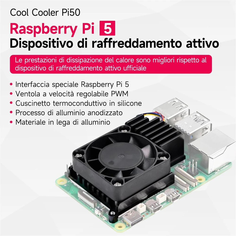 Yahboom Raspberry Pi 5 Cool Cooler su Pwm ventiliatoriumi Raspberrypi aliuminio heatsink aušinimo rinkinys, skirtas Raspberry Pi4 Model B ventiliatoriui + terminis silikonas