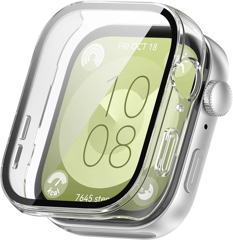 Yaodle dėklas, skirtas huawei watch fit 3, apsauginis dėklas, pc itin plonas hd grūdintas stiklas, atsparus įbrėžimams 360° visapusiška ekrano apsauga (through)