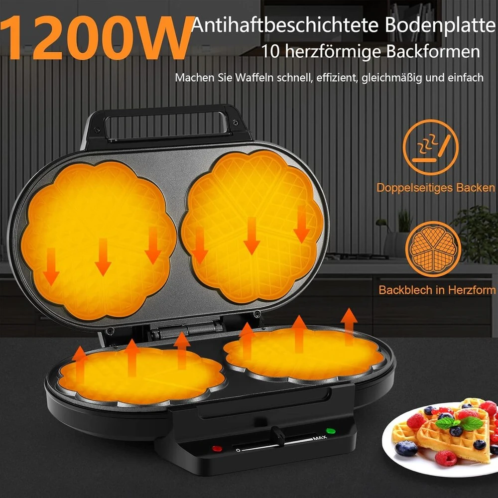 Vaflinė Yashe Sw-2122m Vaflių keptuvė širdelės formos, 10 vnt., 1200w