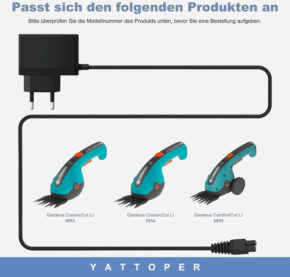 Yattoper įkrovikliai, suderinami su gardena classiccut li 9853/9854/9855 comfortcut li 9856/9857/9858 žolės žirklėmis, juodi (nesuderinami su akkucut li ir usb-c jungtimi)