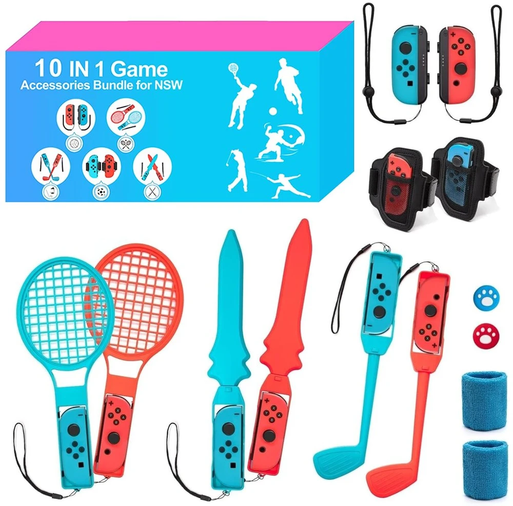 Yavocos 14-in-1 switch sports žaidimų priedų rinkinys, skirtas nintendo switch/switch oled, switch priedų rinkinys su klavišų dangteliais