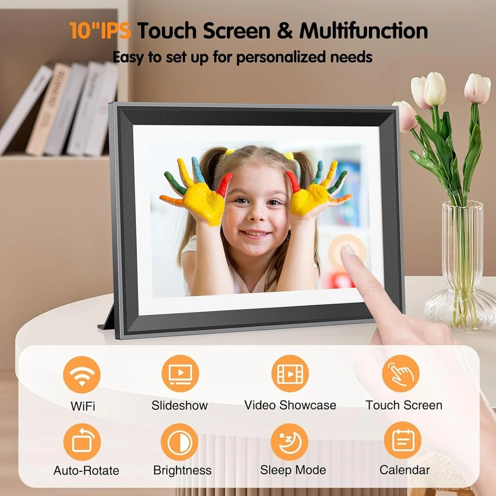 Objektyvas Yaxtifiu Skaitmeninis nuotraukų rėmelis Wifi 10.1 colio elektroninis nuotraukų rėmelis 1280 x 800 Hd Ips Lcd jutiklinis ekranas, automatinis pasukimas, nuotraukų ar vaizdo įrašų siuntimas per Vphoto programėlę, dovana Motinos dienai