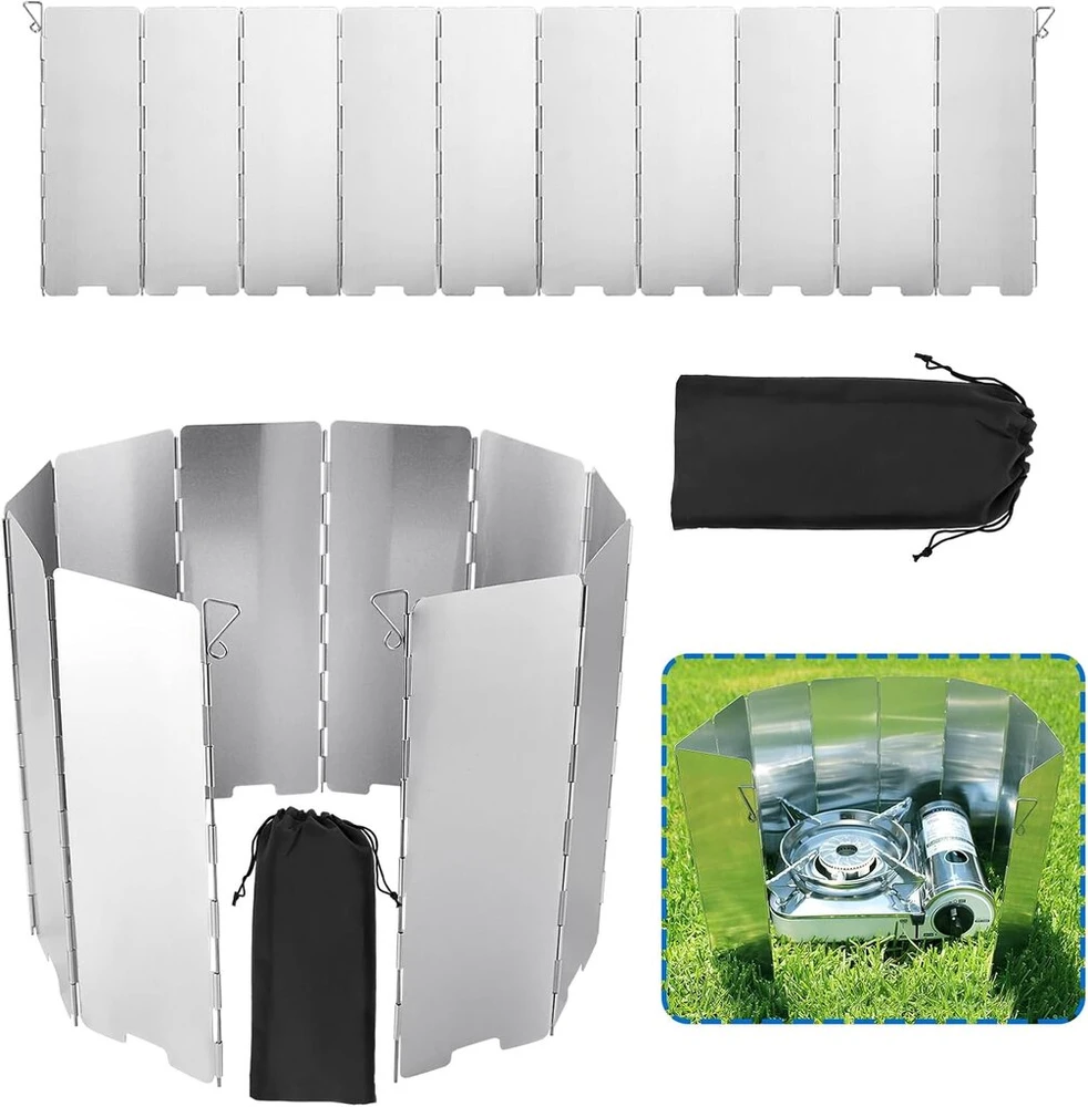 Yayods 2 vnt. vėjo apsaugos dujinės viryklės stovyklavimui – 24 x 83 cm lengva sulankstoma aliuminio vėjo apsauga stovyklavimo viryklė apsauga nuo purslų, vėjo užtvara stovyklavimui lauko orkaitėms, dujoms