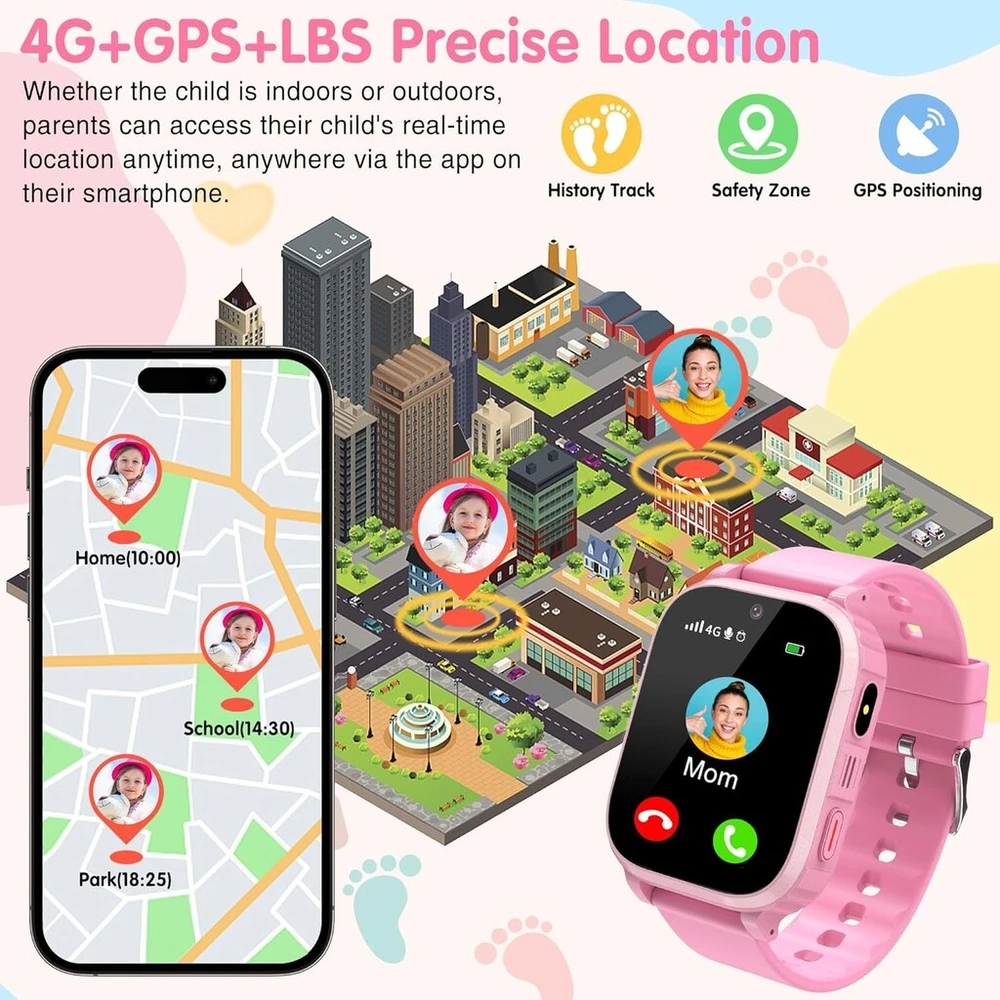 Yedasah 4g vaikiškas išmanusis laikrodis su Gps ir telefonu, vaizdo skambučiais, chronometru, kamera, Sos, vaikiškas išmanusis laikrodis su Ip68 vandeniui atspariu žaidimu, žibintuvėliu, skaičiuotuvu, žadintuvu