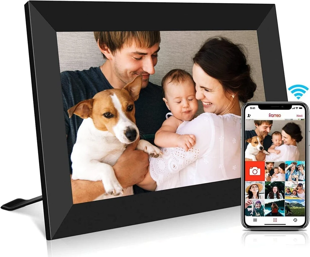 Objektyvas Yenock Wifi skaitmeninis nuotraukų rėmelis, 10.1 colio Wifi nuotraukų rėmelis, 1280 x 800 Ips jutiklinis ekranas, nuotraukomis ir vaizdo įrašais galima dalintis bet kada ir iš bet kur, per programėlę, 16 Gb atminties