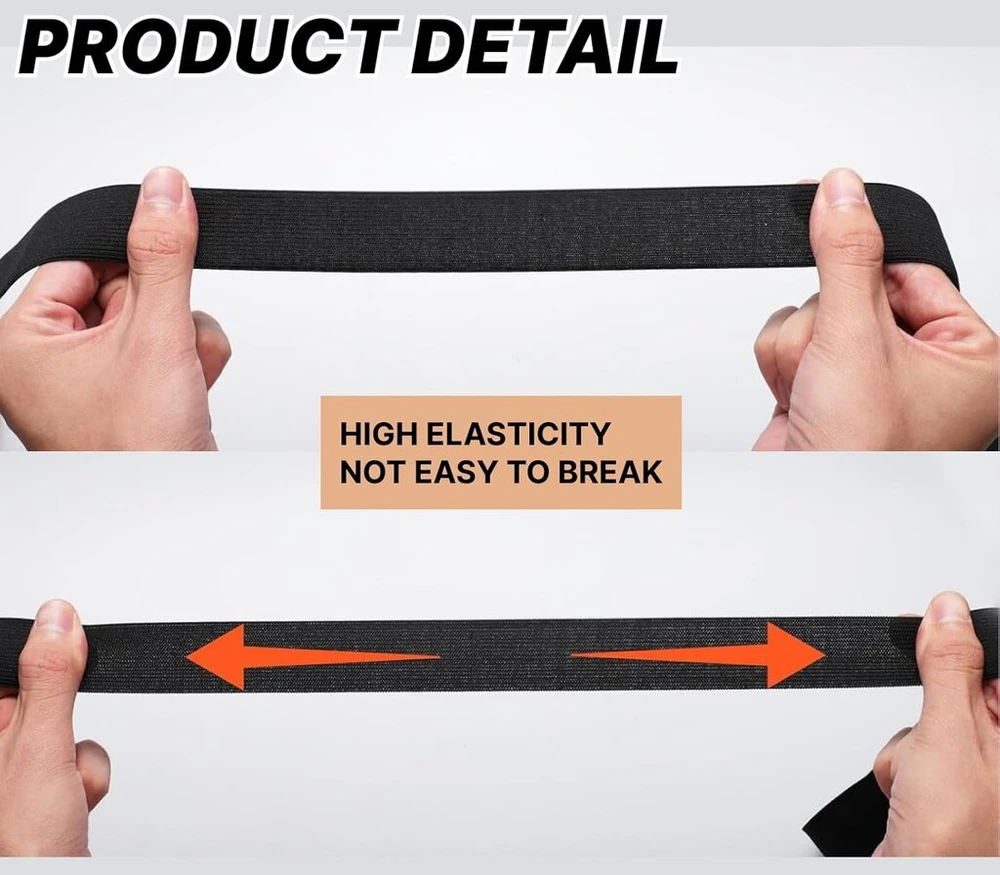 Yewseas 2 vnt. 14 m elastinė juosta su sagų kilpelėmis, juoda ir balta, elastinės juostos plotis 20 mm ir 20 sagų, elastinė siuvimo juosta kelnėms, sijonams, galvos juostai
