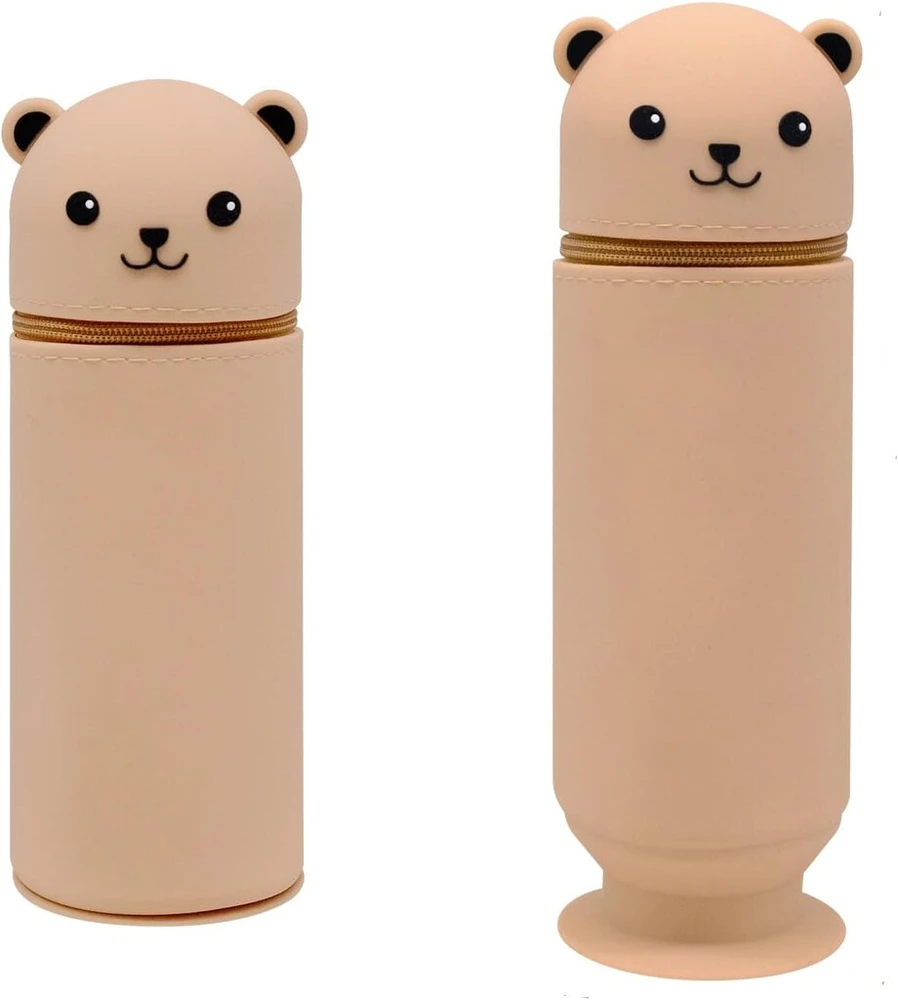 Yhskjcd Kawaii penalas, penalas su užtrauktuku, pastatomas penalas, penalas meškiukas, 2-in-1 penalas, animacinis penalas, mokyklai, namams, biuro reikmenims, rudas, mielas