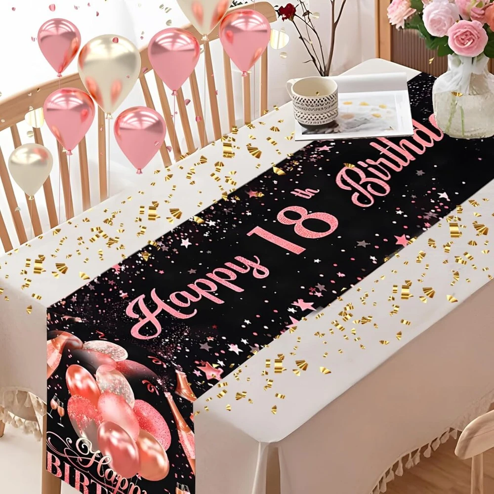 Yianhien 18-ojo gimtadienio stalo takelis, blizgus rožinio aukso stalo takelis 18-osioms mergaitėms, "happy Birthday" stalo takelis, gimtadienio dekoracija, stalo dekoracija, vakarėlio dekoracija, 180 x 35 cm