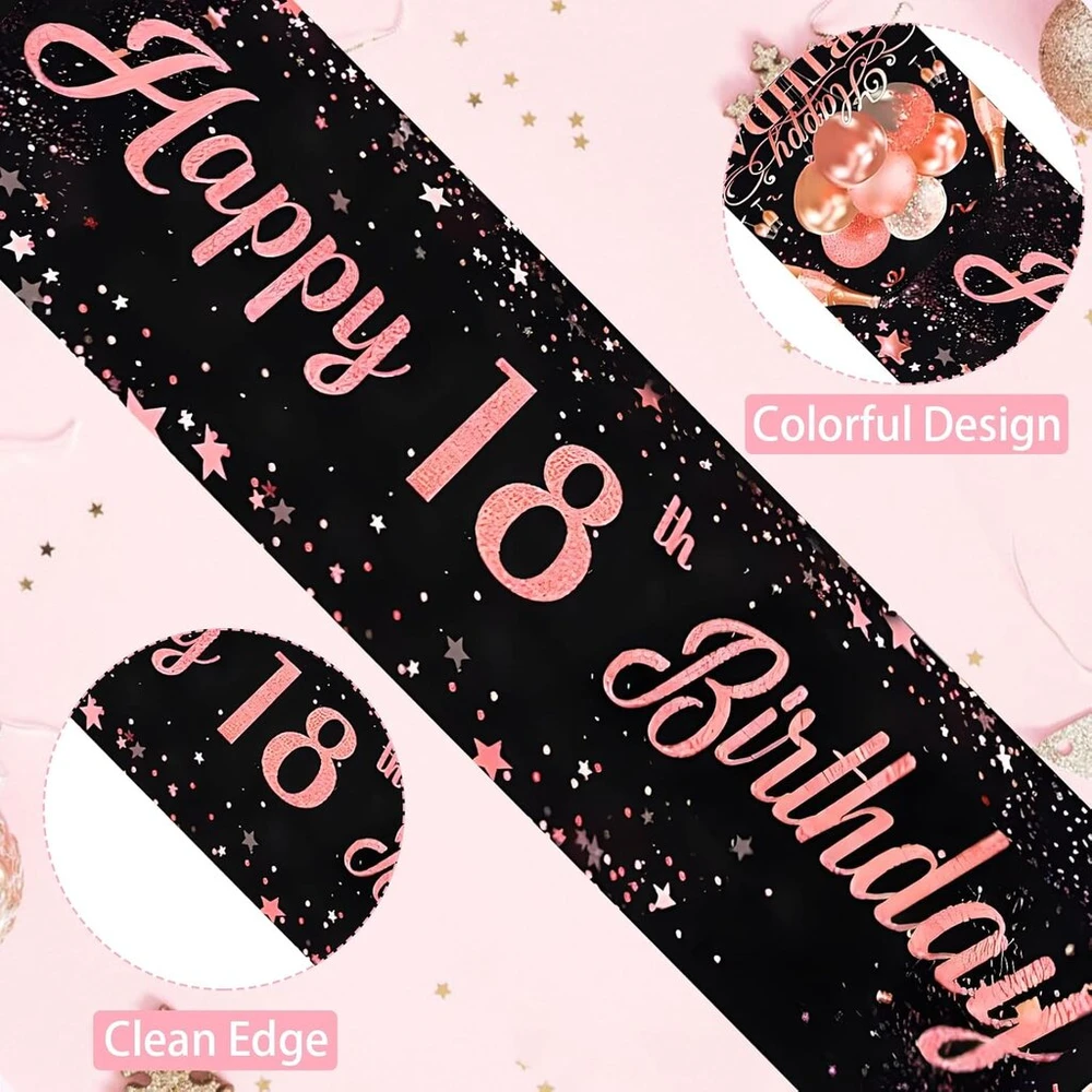 Yianhien 18-ojo gimtadienio stalo takelis, blizgus rožinio aukso stalo takelis 18-osioms mergaitėms, "happy Birthday" stalo takelis, gimtadienio dekoracija, stalo dekoracija, vakarėlio dekoracija, 180 x 35 cm